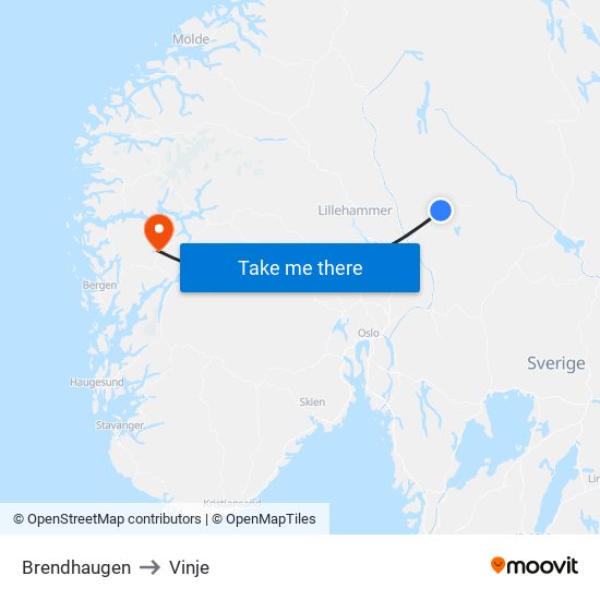 Brendhaugen to Vinje map