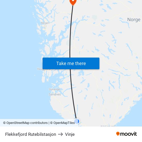 Flekkefjord Rutebilstasjon to Vinje map