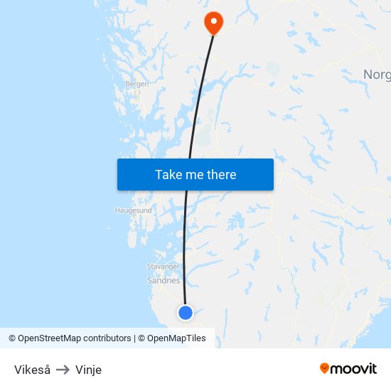 Vikeså to Vinje map