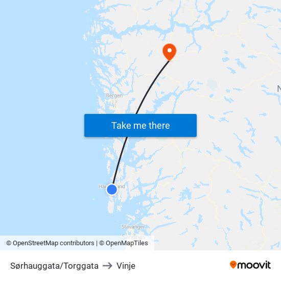 Sørhauggata/Torggata to Vinje map