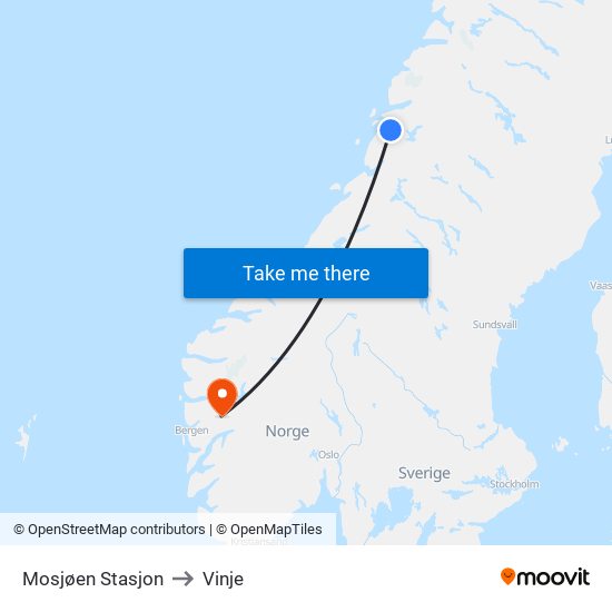 Mosjøen Stasjon to Vinje map