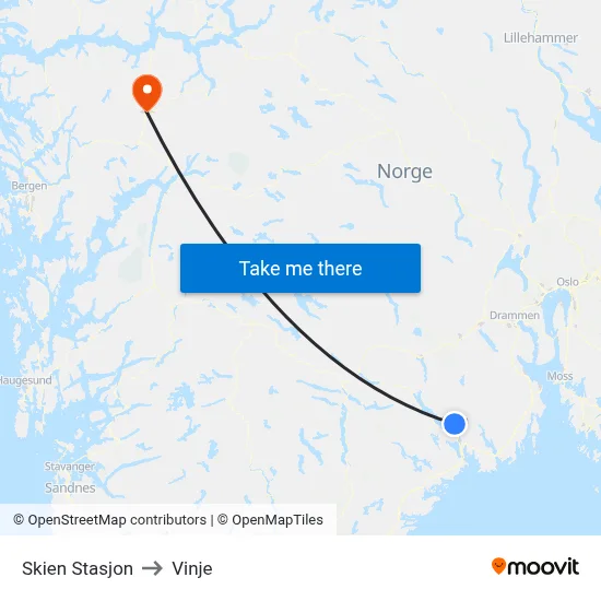 Skien Stasjon to Vinje map