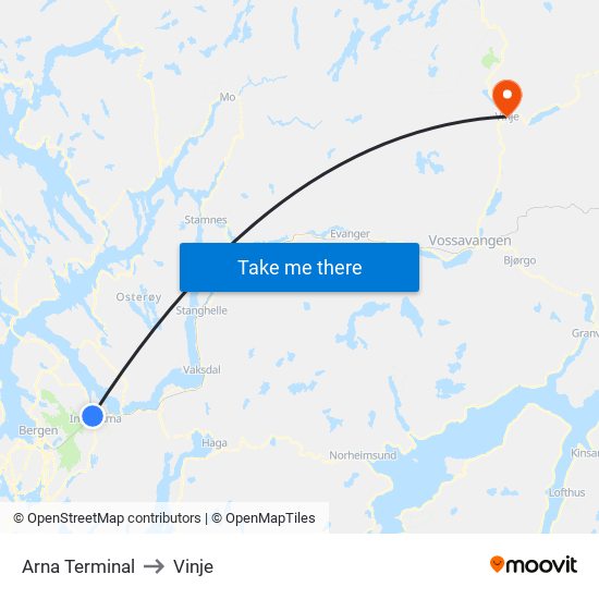 Arna Terminal to Vinje map