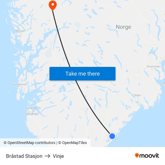 Bråstad Stasjon to Vinje map