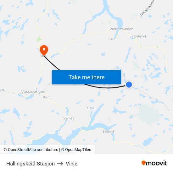 Hallingskeid Stasjon to Vinje map