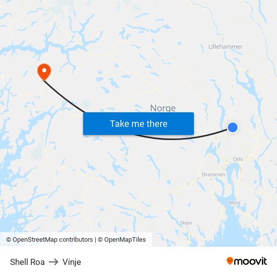 Shell Roa to Vinje map