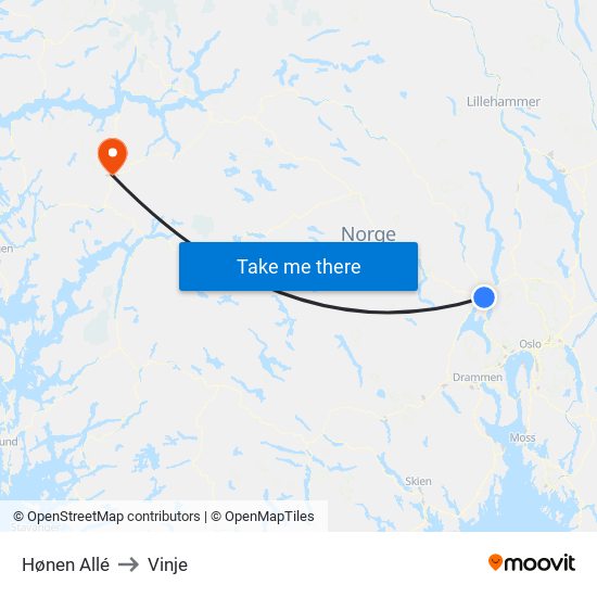 Hønen Allé to Vinje map