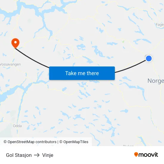 Gol Stasjon to Vinje map