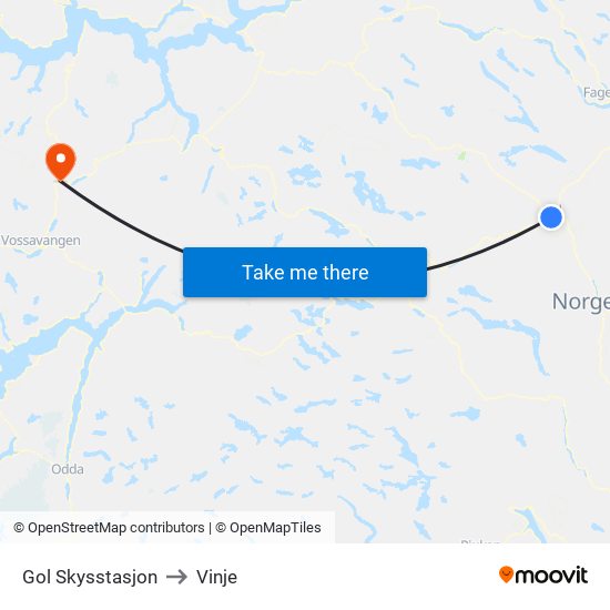 Gol Skysstasjon to Vinje map