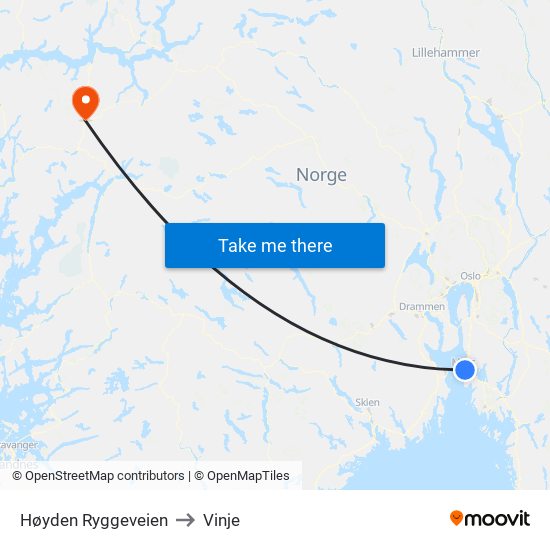 Høyden Ryggeveien to Vinje map