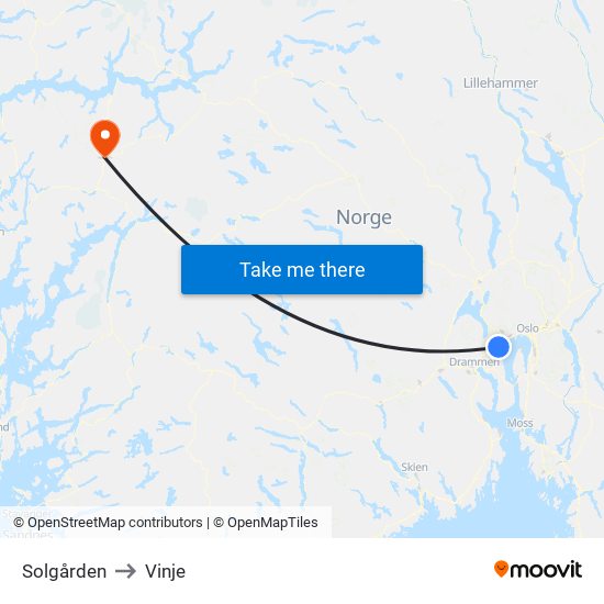 Solgården to Vinje map