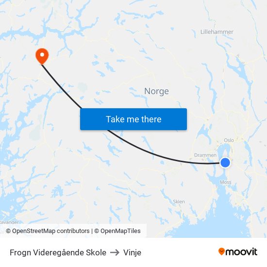 Frogn Videregående Skole to Vinje map