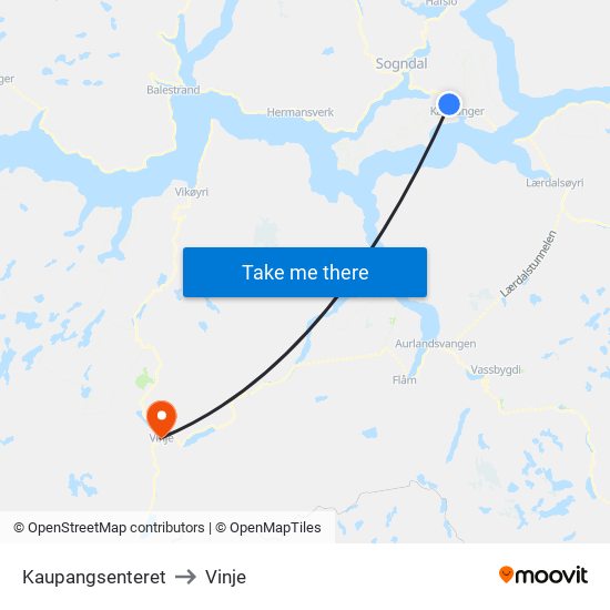 Kaupangsenteret to Vinje map