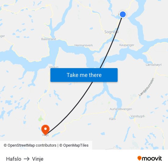 Hafslo to Vinje map