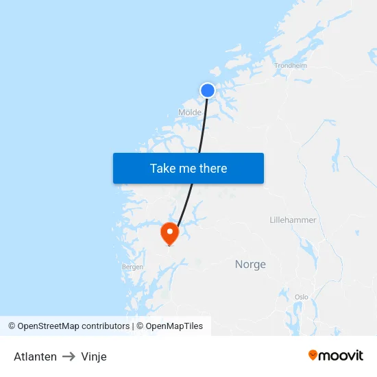 Atlanten to Vinje map