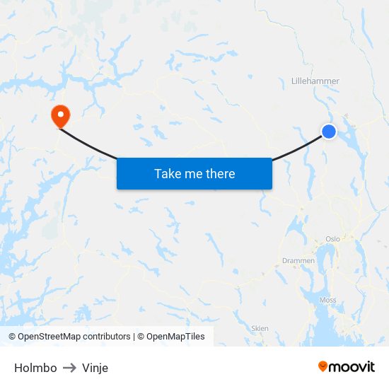 Holmbo to Vinje map