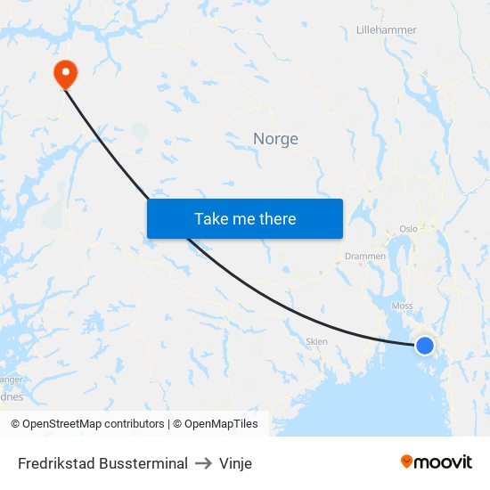 Fredrikstad Bussterminal to Vinje map