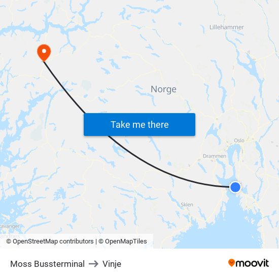 Moss Bussterminal to Vinje map