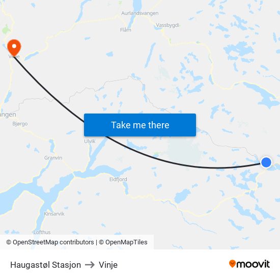 Haugastøl Stasjon to Vinje map