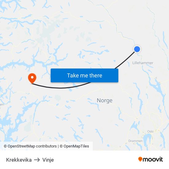 Krekkevika to Vinje map