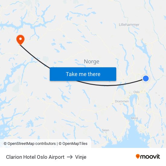 Clarion Hotel Oslo Airport to Vinje map