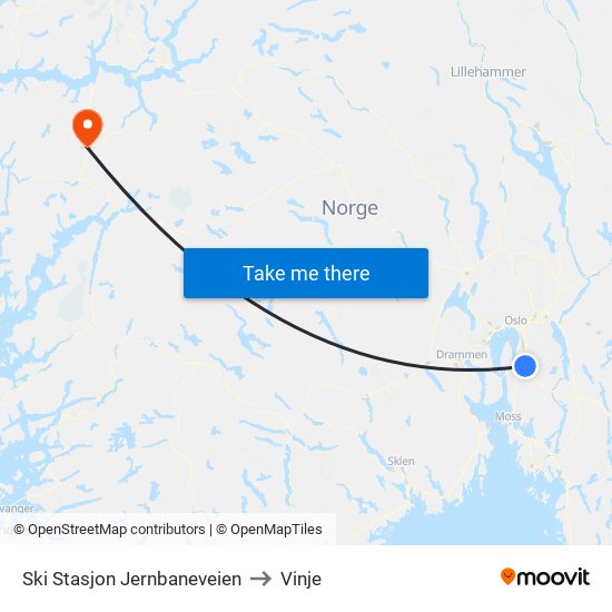 Ski Stasjon Jernbaneveien to Vinje map