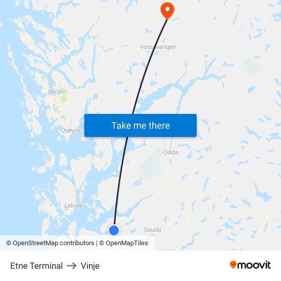 Etne Terminal to Vinje map