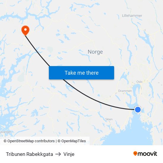 Tribunen Rabekkgata to Vinje map