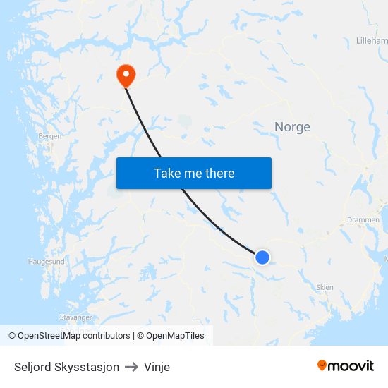 Seljord Skysstasjon to Vinje map