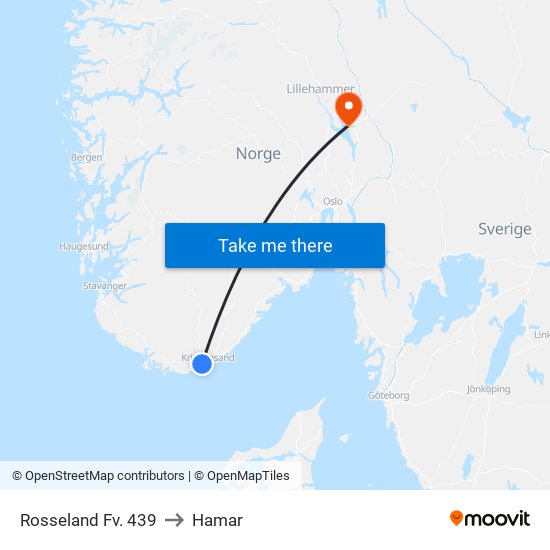 Rosseland Fv. 439 to Hamar map