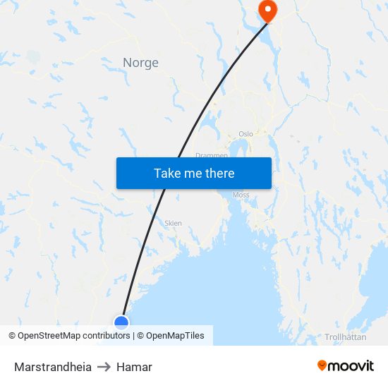 Marstrandheia to Hamar map