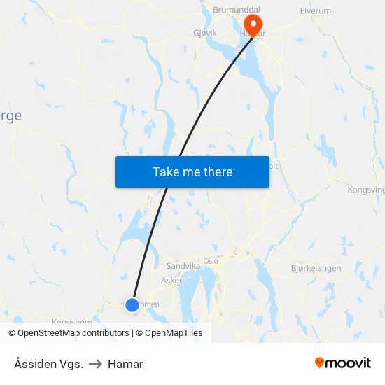 Åssiden Vgs. to Hamar map
