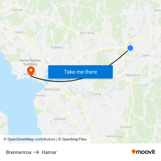 Brenneriroa to Hamar map