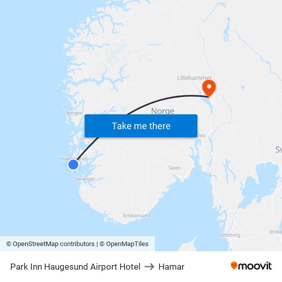 Park Inn Haugesund Airport Hotel to Hamar map