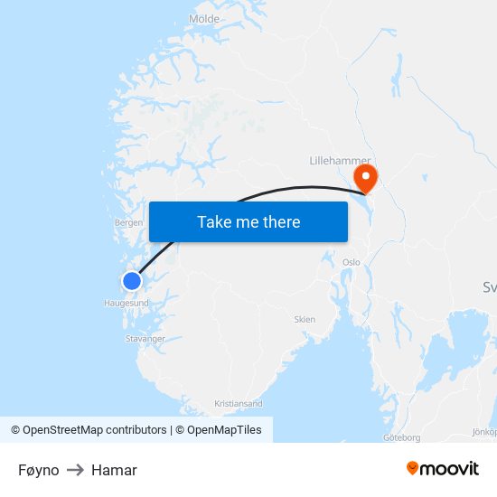 Føyno to Hamar map