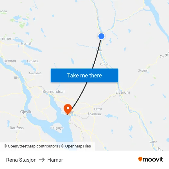 Rena Stasjon to Hamar map