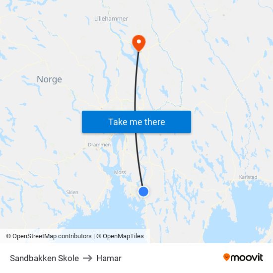 Sandbakken Skole to Hamar map