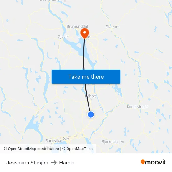 Jessheim Stasjon to Hamar map
