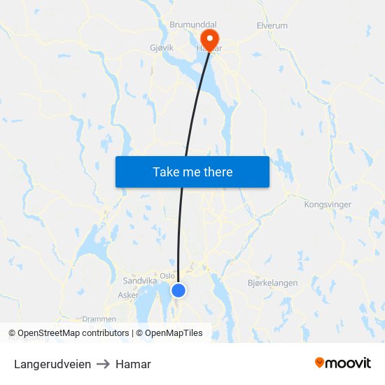 Langerudveien to Hamar map