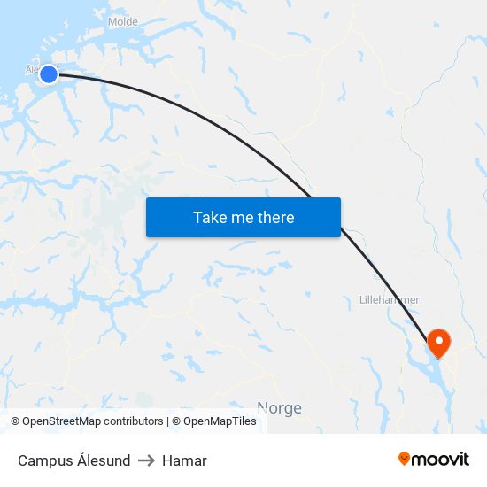 Campus Ålesund to Hamar map