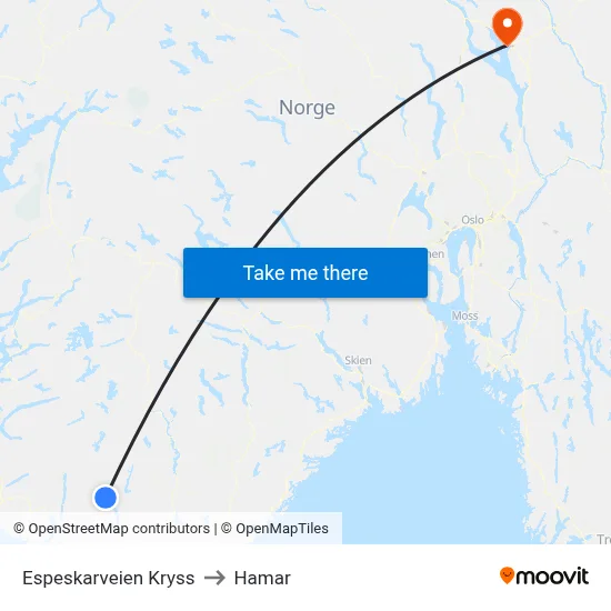 Espeskarveien Kryss to Hamar map