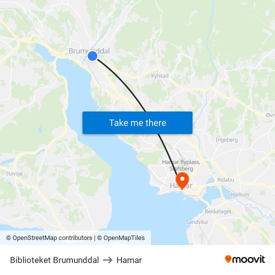 Biblioteket Brumunddal to Hamar map