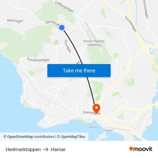 Hedmarktoppen to Hamar map