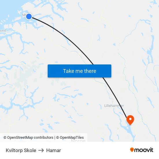 Kviltorp Skole to Hamar map