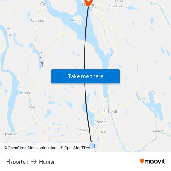 Flyporten to Hamar map