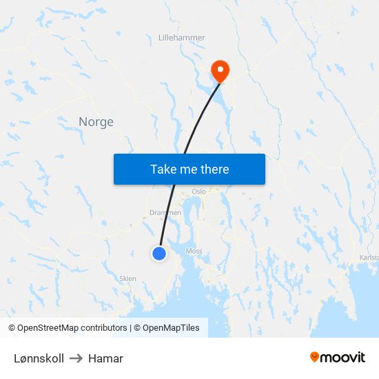 Lønnskoll to Hamar map