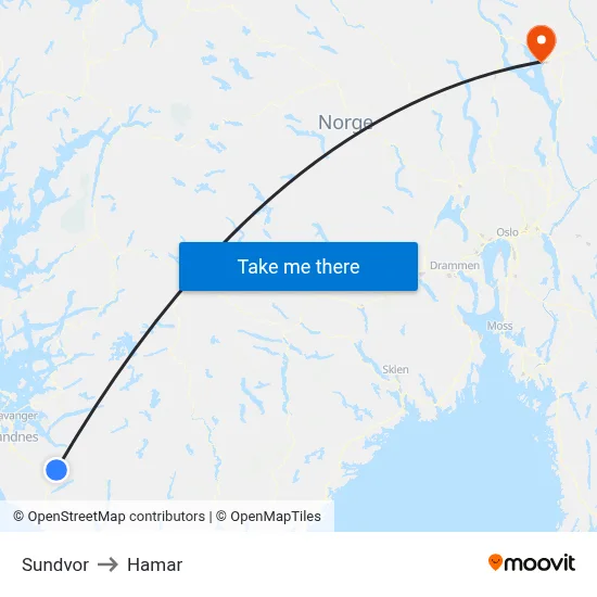 Sundvor to Hamar map