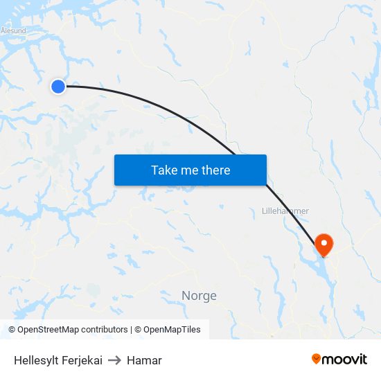 Hellesylt Ferjekai to Hamar map