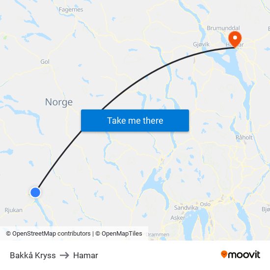 Bakkå Kryss to Hamar map