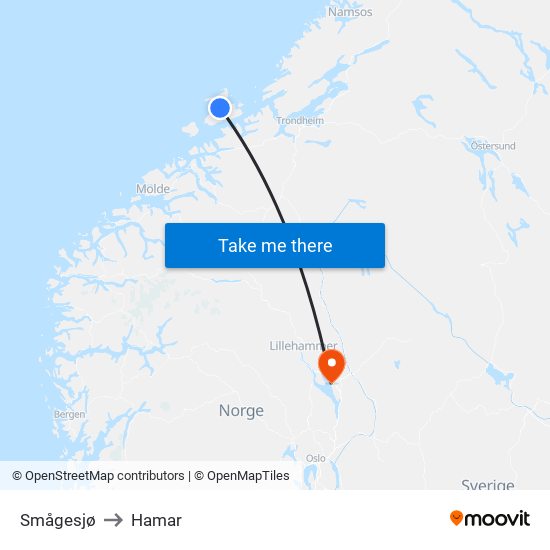 Småge to Hamar map